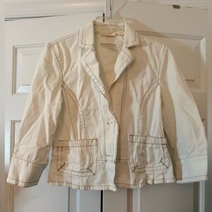 DKNY Y2K Cropped Cream Denim Jacket Sz M Coastal Cowgirl Minimalist